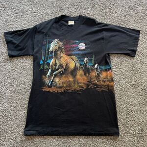 Vintage 90s Hazelwood Horse Desert Cowboy AOP Wrap Around Shirt Single Stitch L